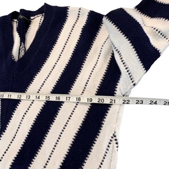 PrettyGarden Navy White Striped V-Neck Sweater Medium Women’s Pullover Knit Top - Picture 9 of 10
